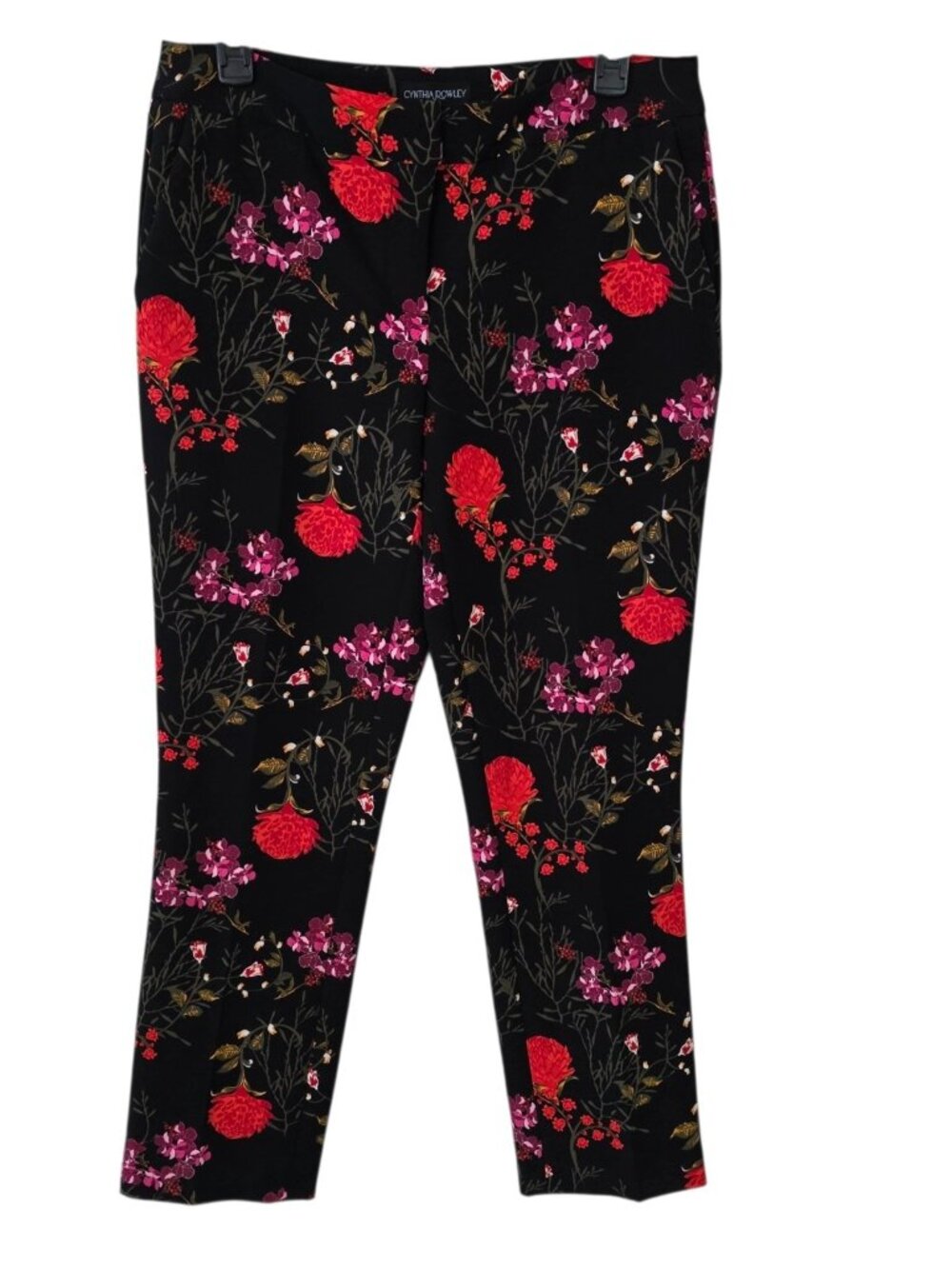 Cynthia Rowley Black Pants Floral Print Colorful Flowers Dress Pants Sz 6 NWOT